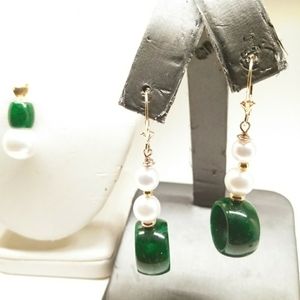 14k and 18k set of imperial Jade earrings and neck